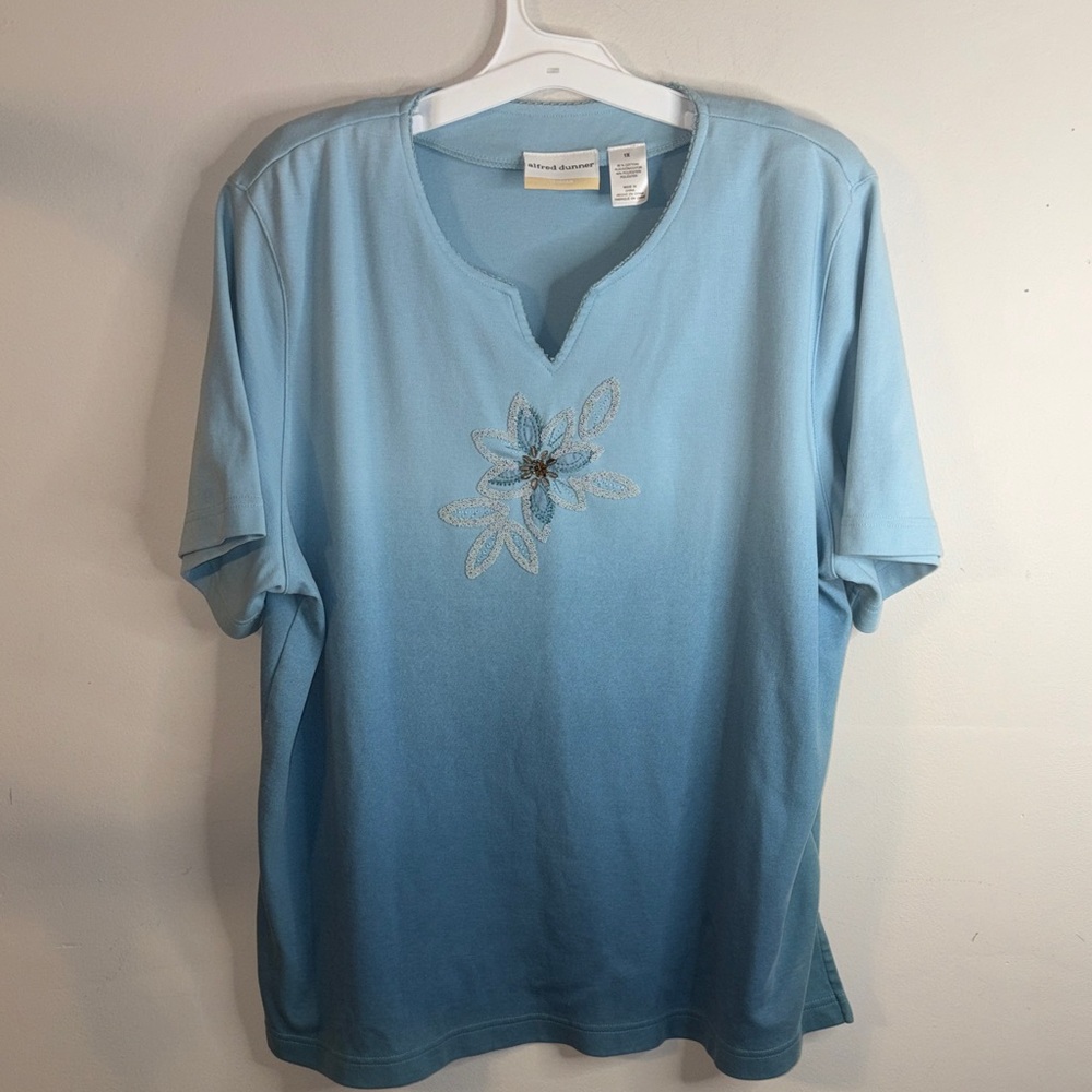 Alfred Dunner Women’s Blue Floral Blouse EUC Size 1X #91